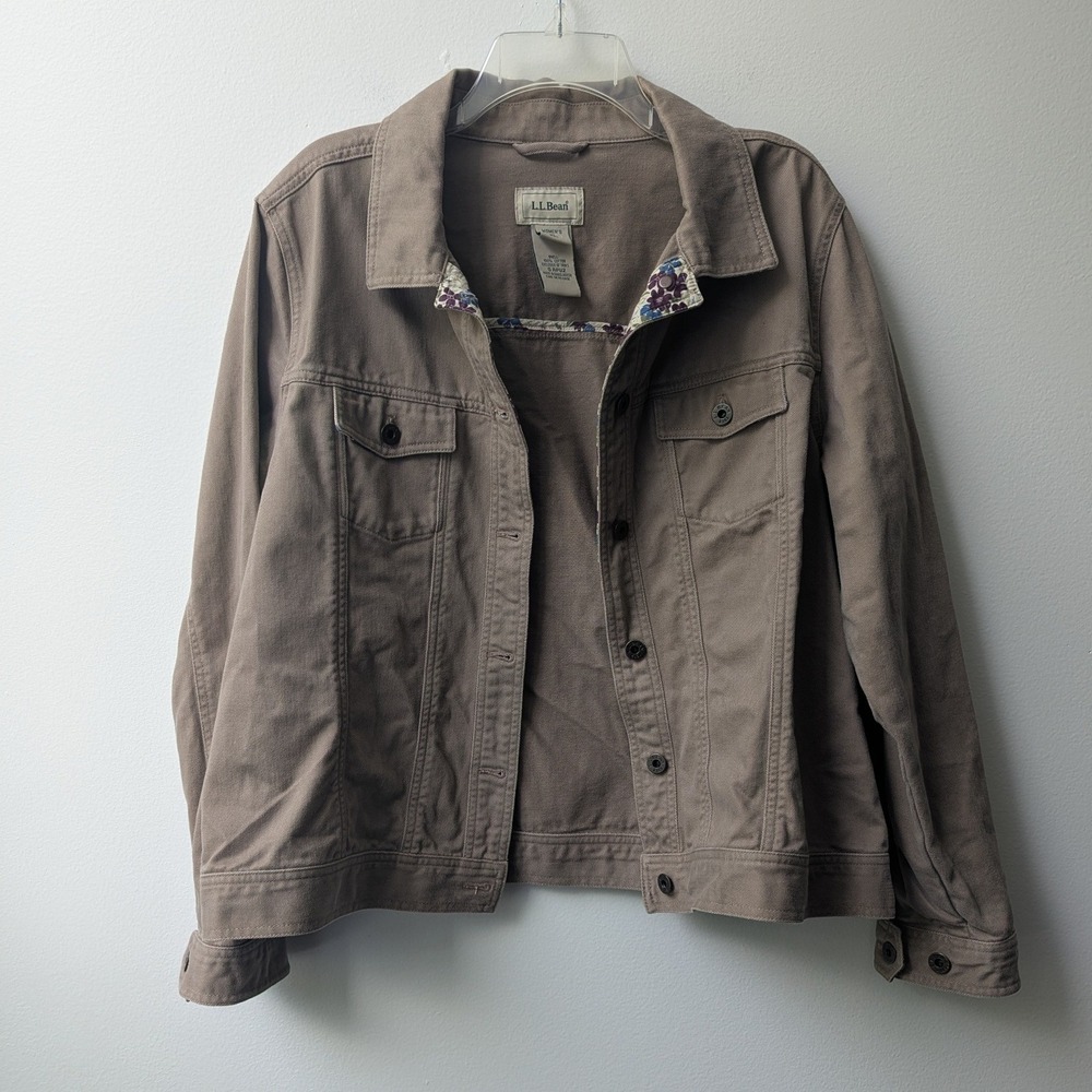 L.L. Bean Trucker Jacket Brown Floral Trim Cotton Twill XL Utility Barn Field